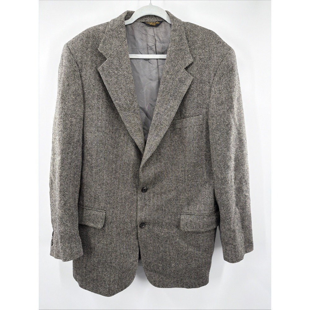 Vintage Brooks Brothers Blazer Mens 43 Long Gray Two Button Wool USA Houndstooth